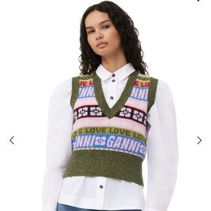 Ganni Graphic V-Neck Vest - Medium